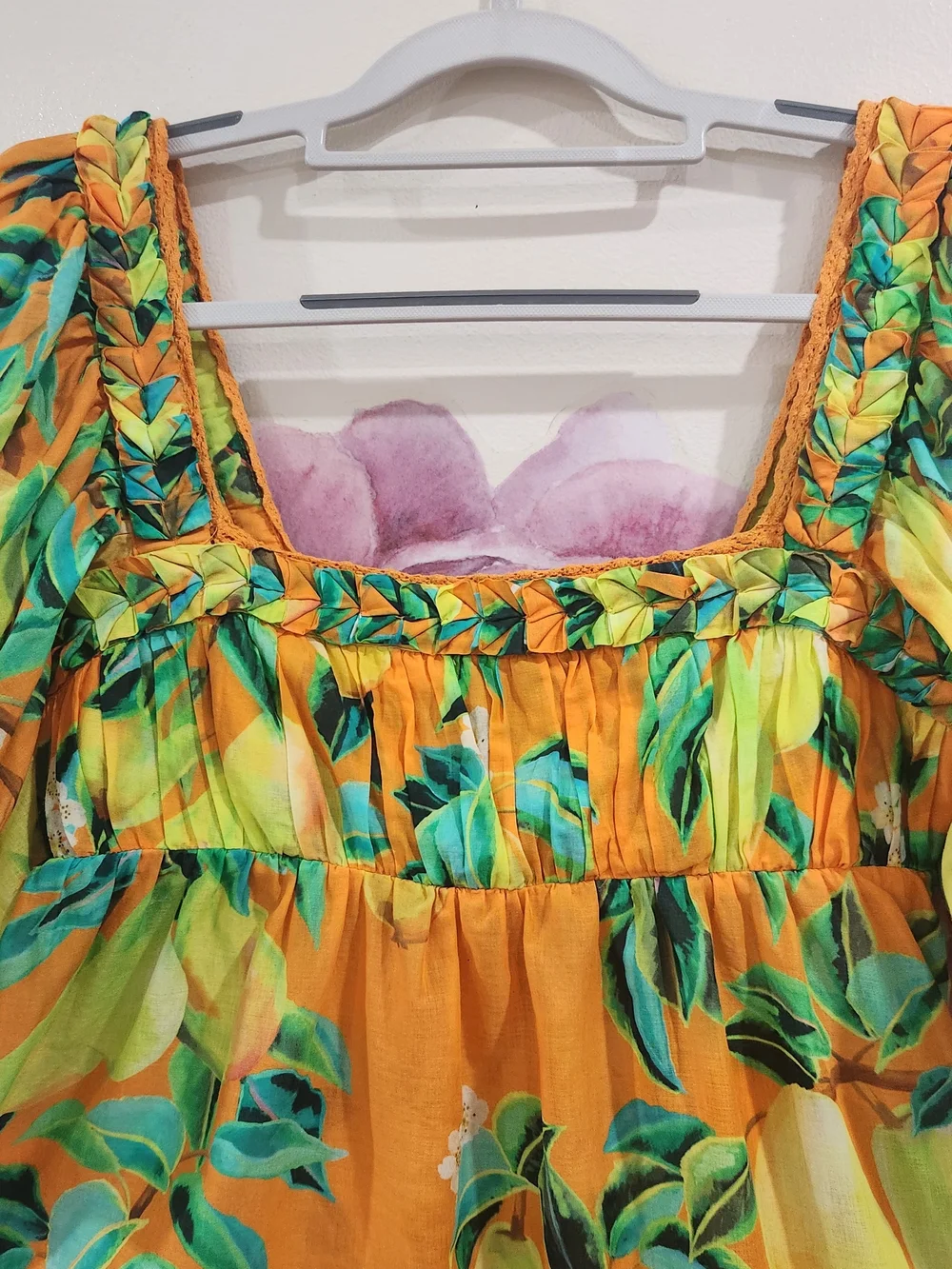 Orange Lemon-Print Peasant Blouse Farm Rio  - Womens Size Xs